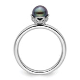 Sterling Silver Stack Exp. Polished Black FW Cultured Pearl Ring